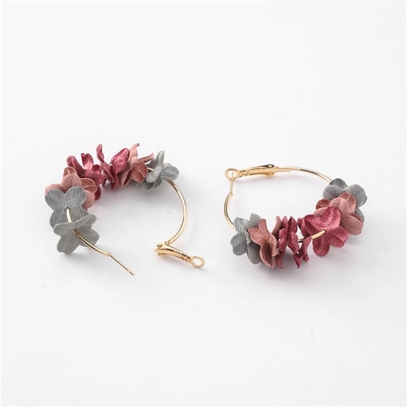 Multicolor Floral Flower Petal Large Hoop Earrings - Picture 3 of 10